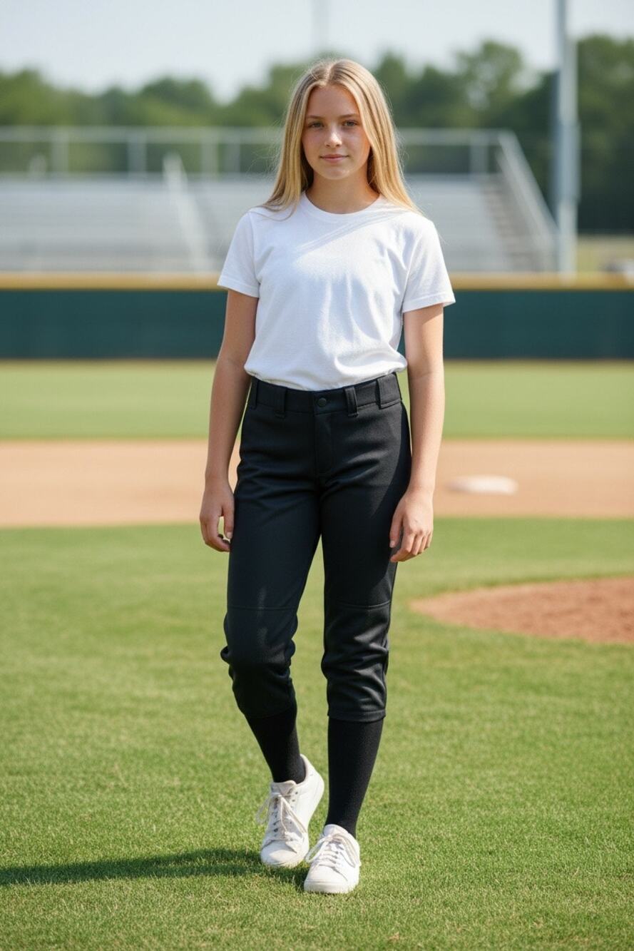 Mizuno Girls Youth Large Black Softball Pants YL 25.5-27.5 Padded Knees